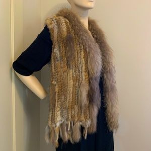 Knitted rabbit and fox fur vest